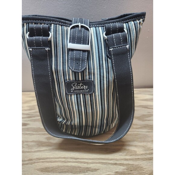 Longaberger Handbags - Longaberger Sisters Canvas Handbag - 10"x10" - Black and Teal Stripped - Lined